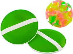 Behendigheidsspel met ronde rackets en bal met zuignappen groen