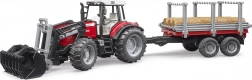 BRUDER tractor MASSEY FERGUSON 7480 met voorlader en houttransporter