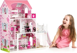 Houten poppenhuis met glijbaan