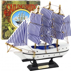 Decoratief model zeilboot wit-blauw 18x17 cm