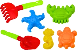 Zandenset met schep, hark en vormpjes