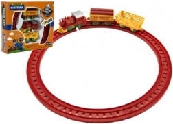 Trein met sleutel en twee wagons en sporen