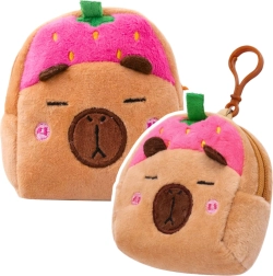 Pluche portemonnee met capybara-hanger aardbei roze 9,5 × 8 cm