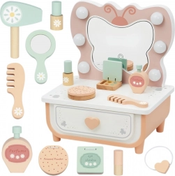 houten kaptafel met vlinderspiegel en lampjes + cosmetische accessoires TOOKY TOY