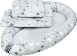 Luxe baby nestje met dekentje NEW BABY, wit-grijze sterretjes