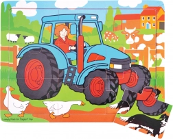 Houten puzzel tractor 9 stukjes Bigjigs Toys