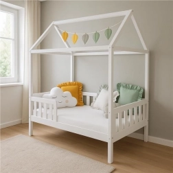 Kinderbed huisje met valbescherming en lattenbodem New Baby Castello 180 × 90 cm wit