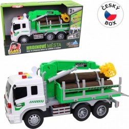 Auto voor het vervoeren van hout met hefboom en lichteffecten