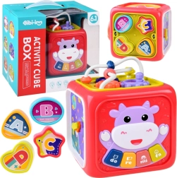 interactieve educatieve kubus met piano, doolhof en vormensorteerder