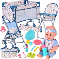 Deluxe set babypop met kinderwagen, reisbedje, kinderstoel en accessoires