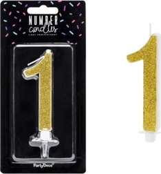 Verjaardagskaars voor taart cijfer 1 goud - 1 stuk