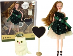 Pop Emily met wit katje en houten hart