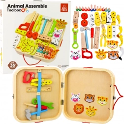 Houten set voor kleine meester - dieren om in koffer samen te stellen