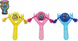 Plastic katapult met smiley 14 cm in drie kleuren