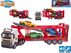 2-Play Traffic autotransporter met vliegwiel, licht en geluid + 3 autootjes 38 cm