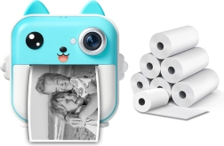 Kinderfotocamera met direct thermisch printen en 6 rollen papier – blauw
