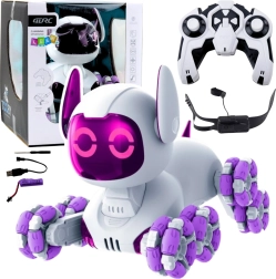Interactieve robot-hond TOOBY met afstandsbediening 4WD, 360°, LED en geluiden – wit‑paars