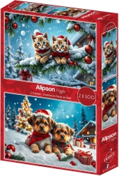 Puzzel kerstkittens en -puppy’s 2×500 stukjes