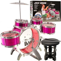 Kinder drumstel 5-delig met krukje – Roze