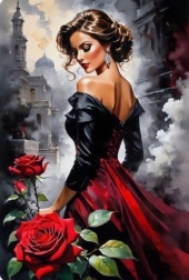 Diamant schilderen vrouw met rozen in de stad 30 × 40 cm