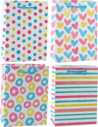 Kleurige cadeauzak met hartjes, sterretjes, stippen, strepen