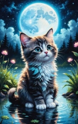 Diamantschilderen Kat bij de vijver 30x40 cm