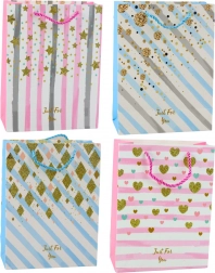 Papieren cadeauzak blauw roze met glitter 23 x 18 x 10,5 cm