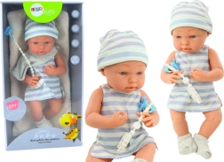 Pop Baby in Wit-Blauw Outfit met Muts en Speen