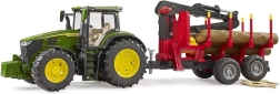 Bruder Tractor John Deere met achteraanhanger en boomstammen