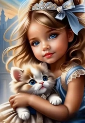 Diamantschilderen Meisje met kat 30x40cm