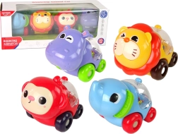 Set van kleurrijke dierlijke autootjes met kraaltjes