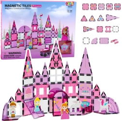 Magnetische bouwset voor meisjes met raampjes, roze, 58 stukjes