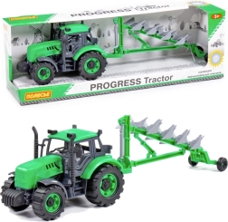 Tractor met ploeg op traagheidsaandrijving groen POLESIE