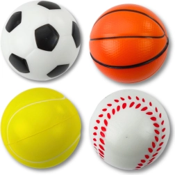 Set van schuimsportballen 6 cm – voetbal, basketbal, tennis, honkbal (4 stuks)