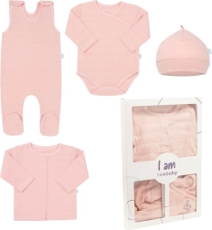 4-delige newbornset NEW BABY I AM, roze, maat 56 (0–3 m)