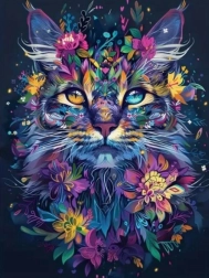 Diamantschilderen – bloemenportret van een kat 30 × 40 cm