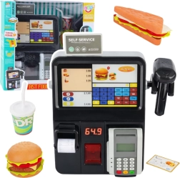 Kinder zelfbedieningskassa met terminal en scanner – FAST FOOD-set met licht en geluid