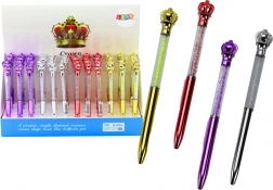 Balpen met kroontje en glinsterende steentjes, blauwe inkt 0,7 mm, mix van kleuren