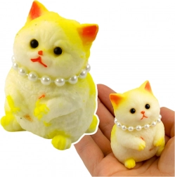 zachte antistress-squishy kat met kraaltjes, wit-geel 7,5 cm