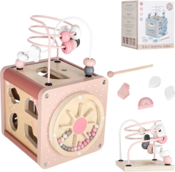 Houten educatieve activiteitenkubus 5-in-1, roze