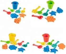 zandset met emmer, gereedschap en vormpjes