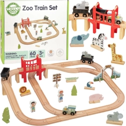 Woopie Green houten treinbaan zoo XL – magnetische trein, brug en 60 onderdelen, FSC