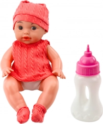 Stoffen pop met flesje 30 cm, geluidseffecten, roze kleding