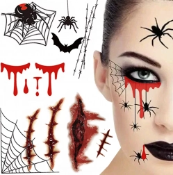 Halloween tijdelijke tatoeages – bloederige effecten, spinnenwebben en littekens