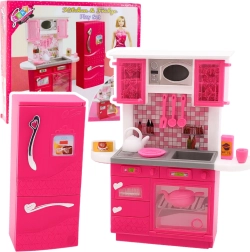 Roze keukentje met koelkast voor poppen 29 cm