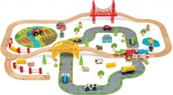 Houten treinbaan met landelijke weg van Bigjigs Rail