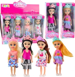 Mini prinsessenpop met kroontje kleurrijke jurk 14 cm