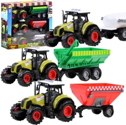 set van drie trekkers met afneembare aanhangers voor kleine boeren