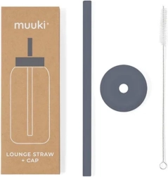 Muuki Lounge rietje met deksel in rookgrijs