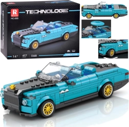 Technic bouwset – blauw retro cabriolet met gouden wielen, 417 stukjes